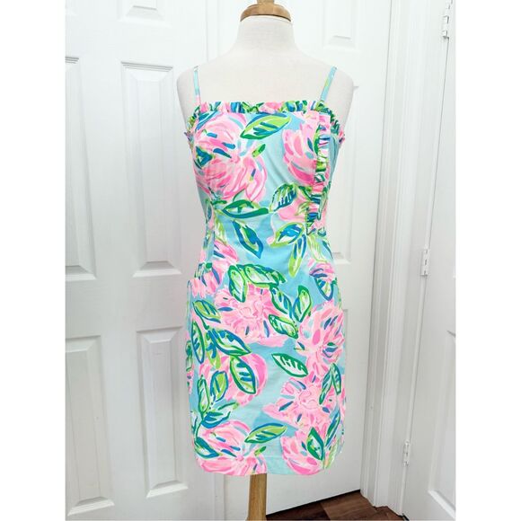 Lilly Pulitzer Dresses & Skirts - Lilly Pulitzer Womens Blue Pink Totally Blossom Brenda Stretch Mini Dress Size 8